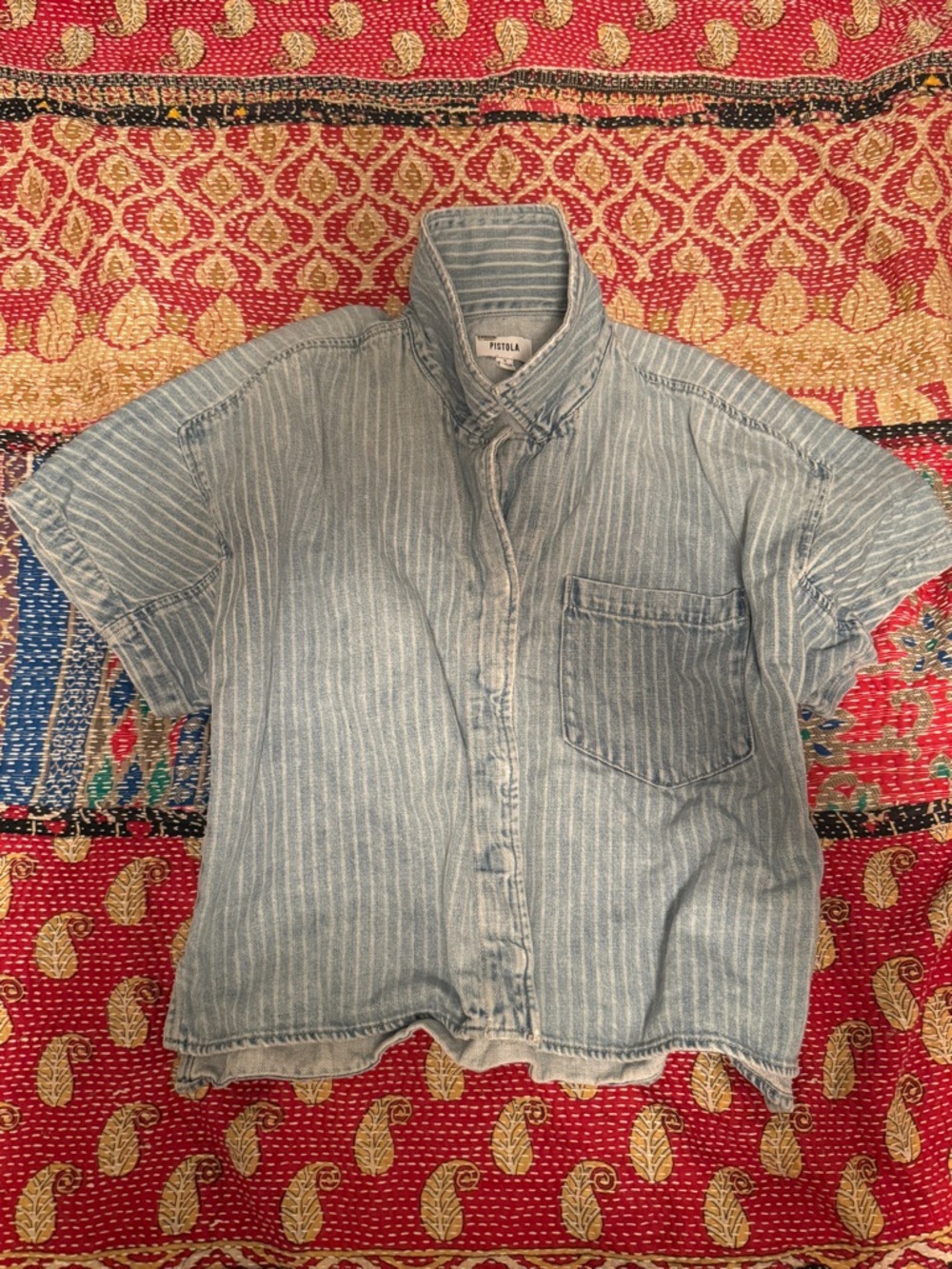 pistola Light Blue Striped Short Sleeve Button-Down Shirt